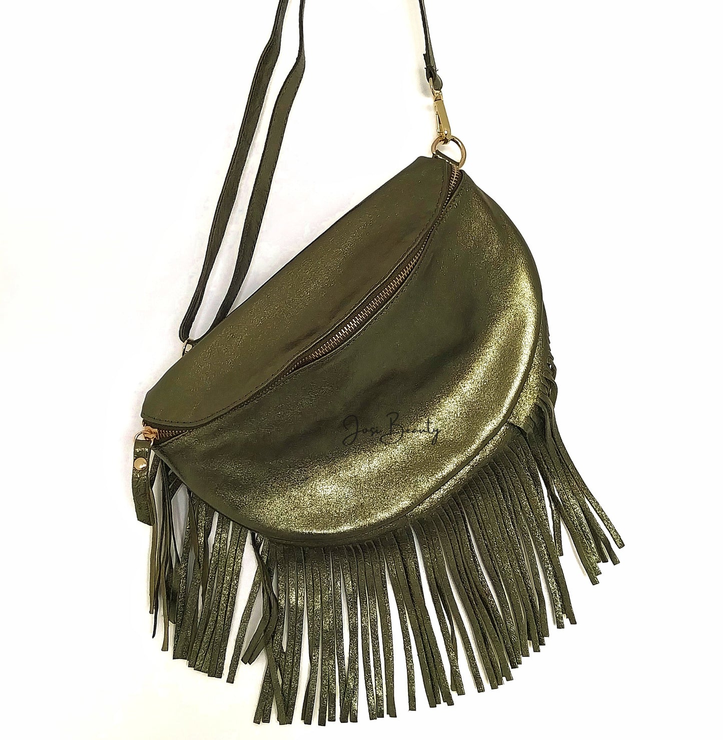 SAC BANANE VERT À FRANGES