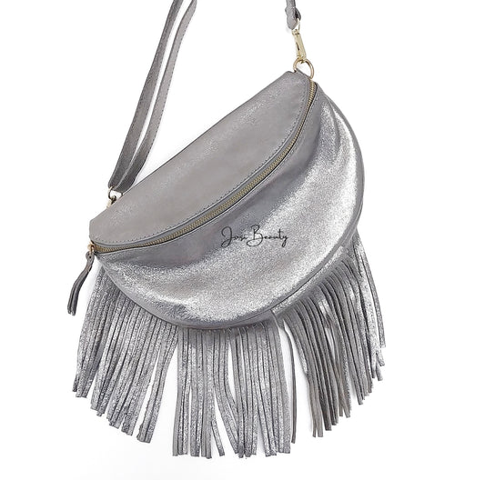 SAC BANANE ARGENT À FRANGES