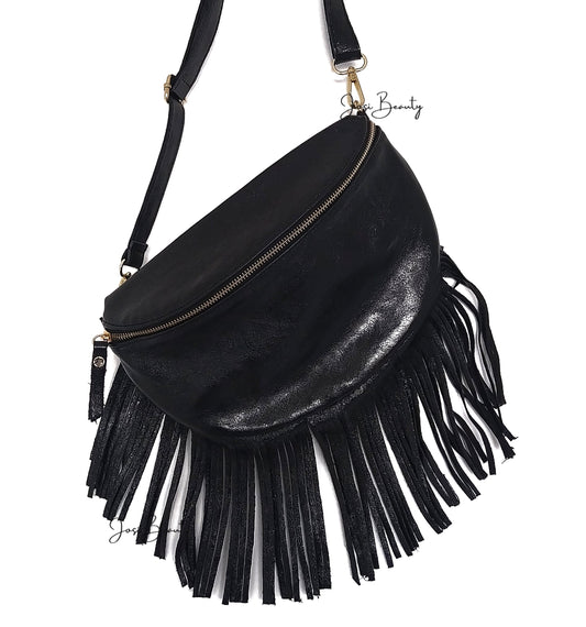 SAC BANANE NOIR À FRANGES